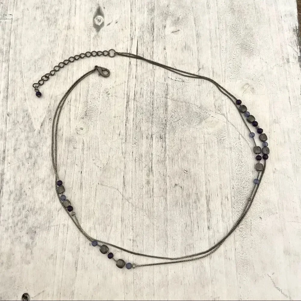 Grey double strand dainty beaded necklace